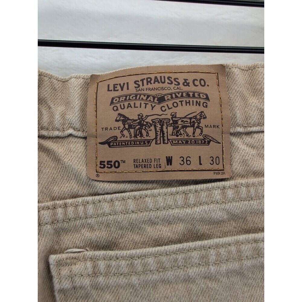 VTG 90s Levi's 550 Made in USA Orange Tab Relaxed Sandstone Tan Jeans 36x30 - Picture 12 of 14